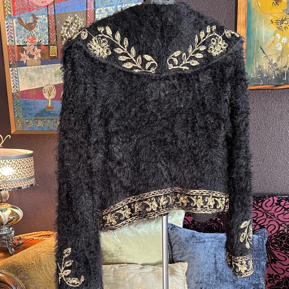 Free People Black Teddy Jacket with Gold Embroidery - Picture 4 of 8
